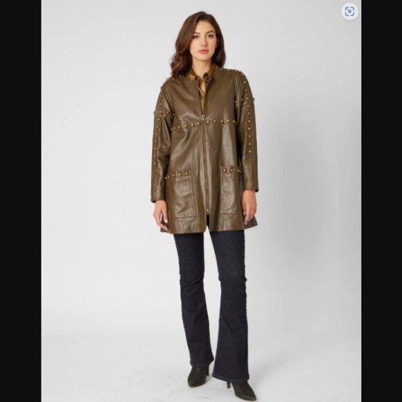 Adrienne Landau BRASS STUD LEATHER JACKET SIZE L/XL  NWT - Picture 3 of 4